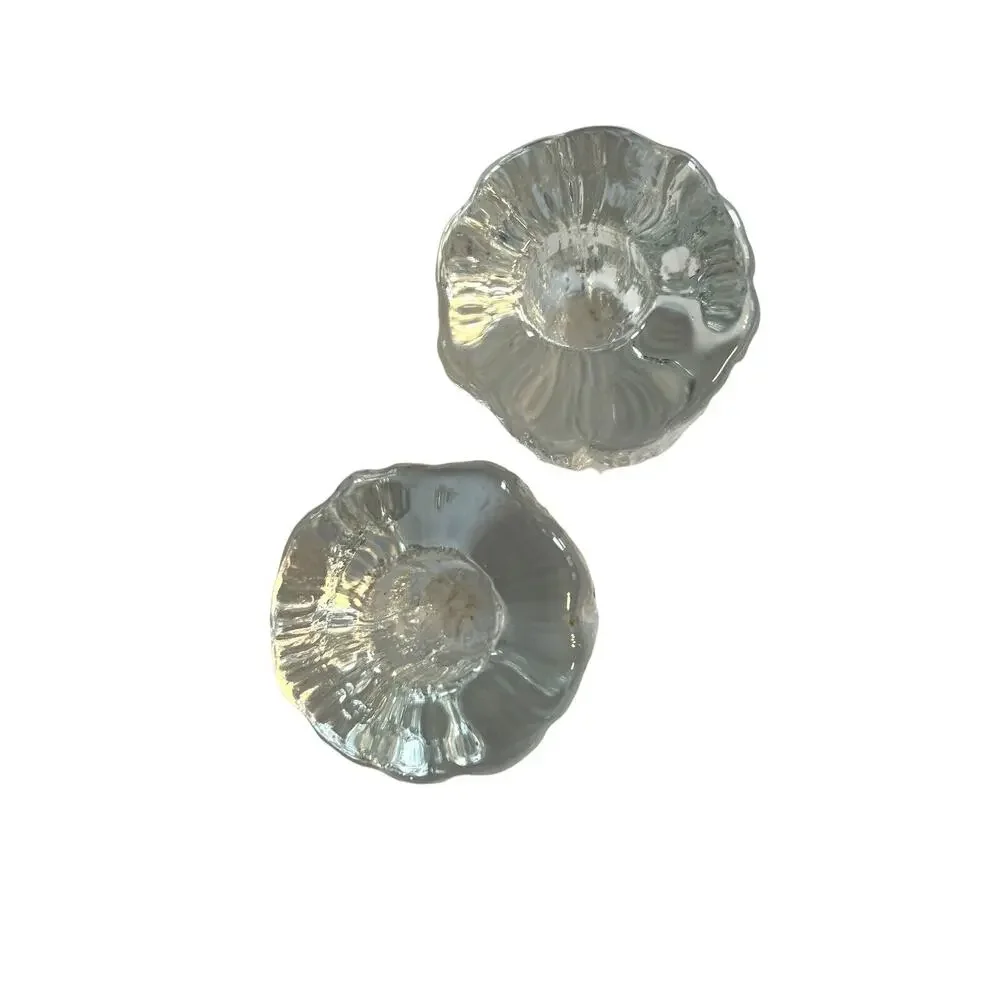 Vintage Ice Art Glass Candleholders MCM 70’s Scandinavian
